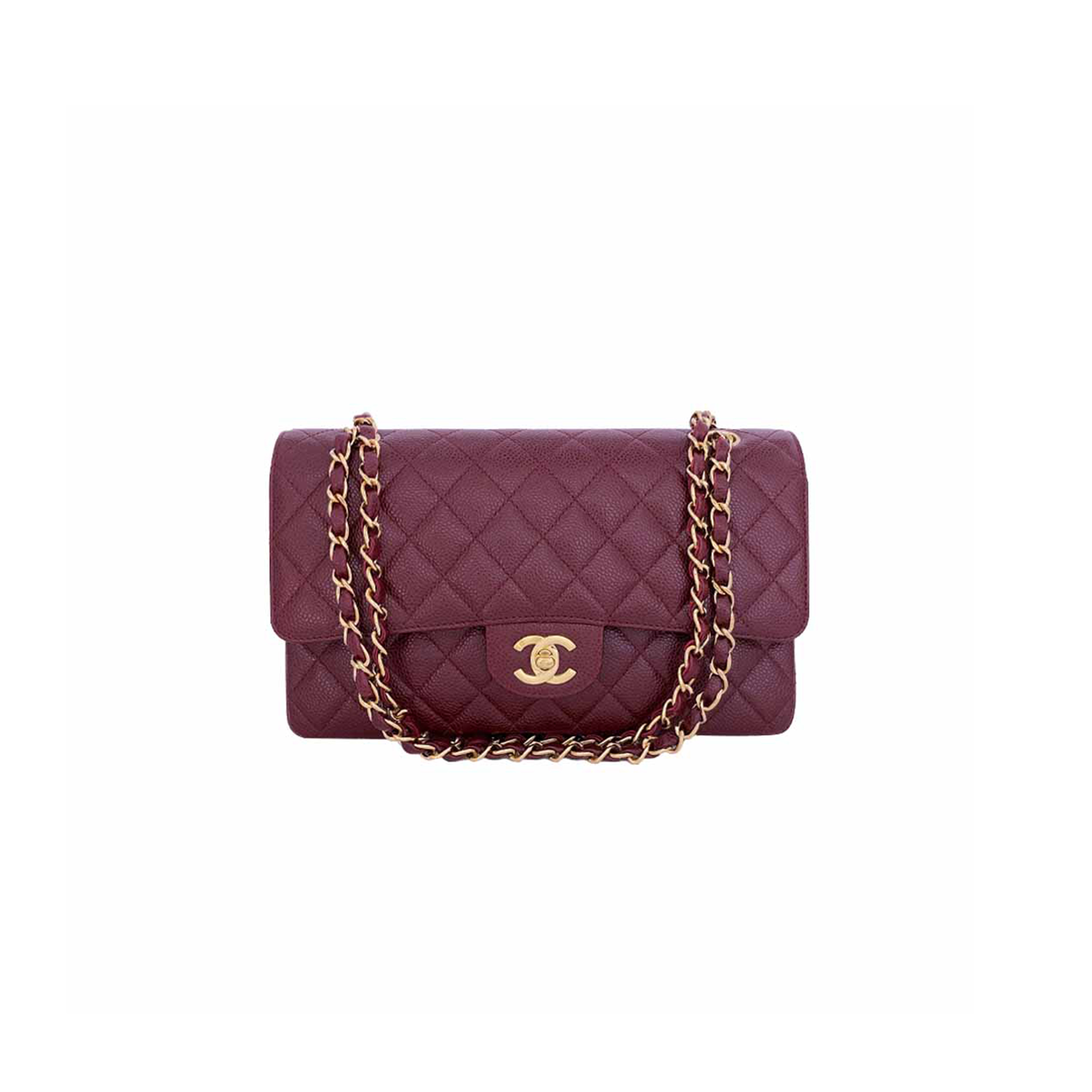 Ch*el vintage burgundy wine red caviar medium classic double flap bag a37586 (25.5*15.5*6.5cm)